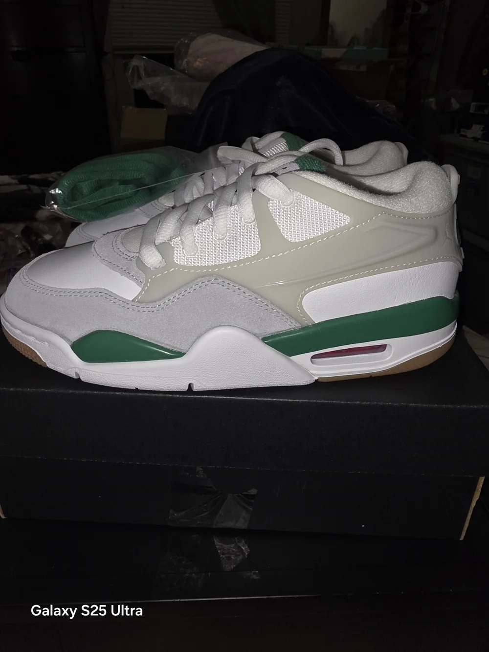 Air Jordan 4 RM. New In Box. Green, White & Grey. 4.5Y/6W